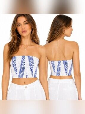 🍎 New Yozy Blue Feather Cropped Smocked Tube Top